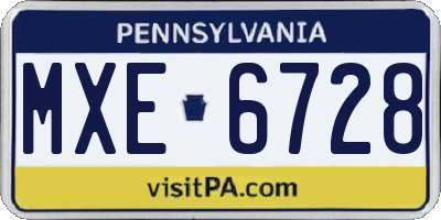 PA license plate MXE6728