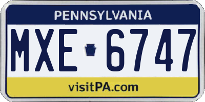 PA license plate MXE6747