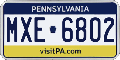 PA license plate MXE6802