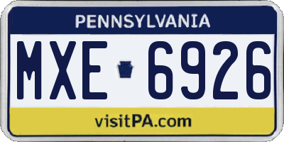 PA license plate MXE6926