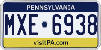 PA license plate MXE6938