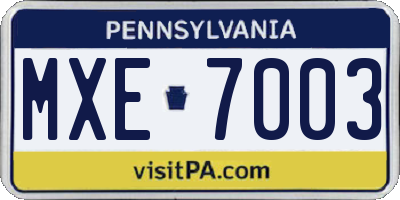 PA license plate MXE7003