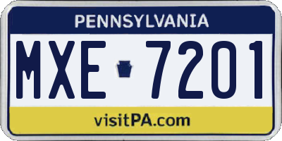 PA license plate MXE7201