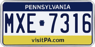 PA license plate MXE7316