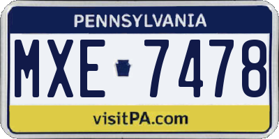 PA license plate MXE7478