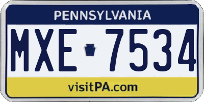 PA license plate MXE7534