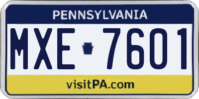 PA license plate MXE7601