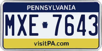 PA license plate MXE7643