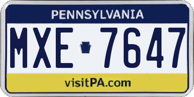 PA license plate MXE7647