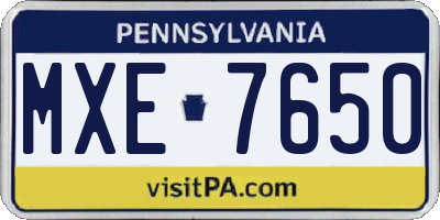 PA license plate MXE7650