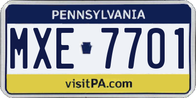 PA license plate MXE7701
