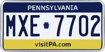 PA license plate MXE7702