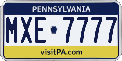 PA license plate MXE7777