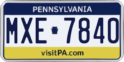 PA license plate MXE7840