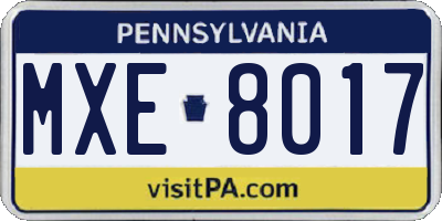 PA license plate MXE8017