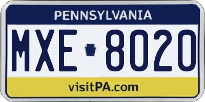 PA license plate MXE8020
