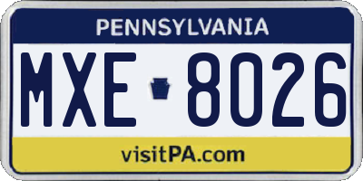 PA license plate MXE8026
