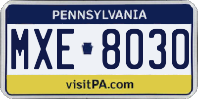 PA license plate MXE8030
