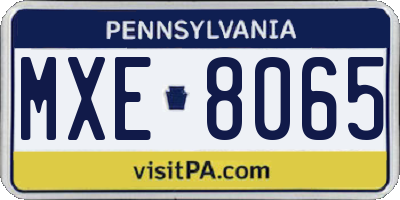 PA license plate MXE8065