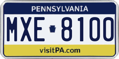 PA license plate MXE8100