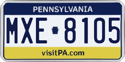 PA license plate MXE8105