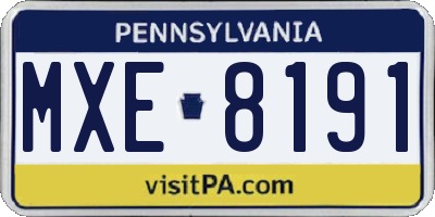 PA license plate MXE8191