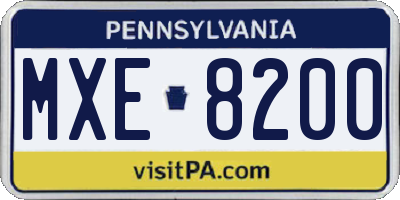 PA license plate MXE8200