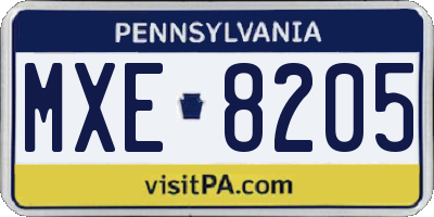 PA license plate MXE8205
