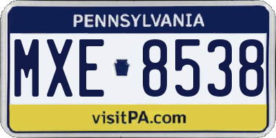 PA license plate MXE8538