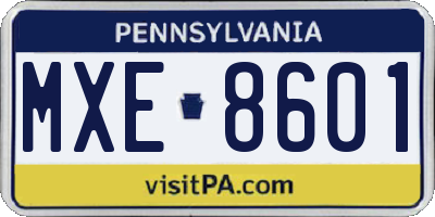 PA license plate MXE8601