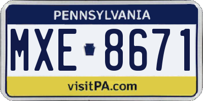 PA license plate MXE8671