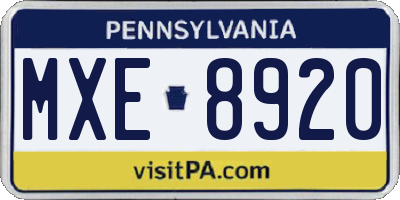 PA license plate MXE8920