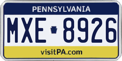 PA license plate MXE8926