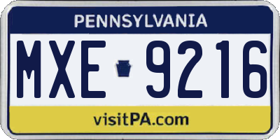 PA license plate MXE9216