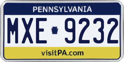 PA license plate MXE9232