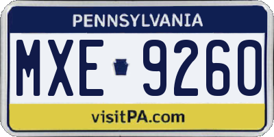PA license plate MXE9260
