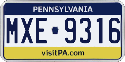 PA license plate MXE9316