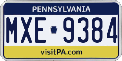 PA license plate MXE9384