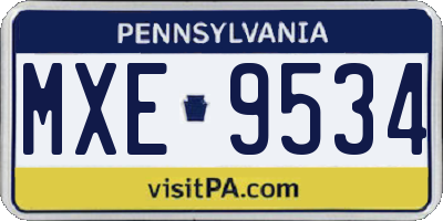 PA license plate MXE9534