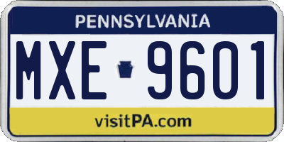 PA license plate MXE9601