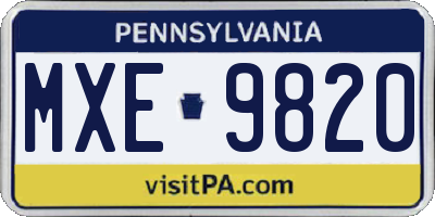 PA license plate MXE9820