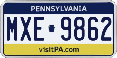 PA license plate MXE9862