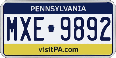 PA license plate MXE9892