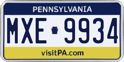 PA license plate MXE9934