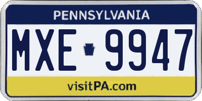 PA license plate MXE9947