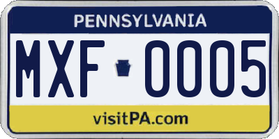 PA license plate MXF0005