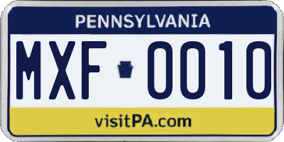 PA license plate MXF0010
