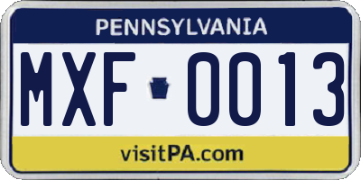 PA license plate MXF0013
