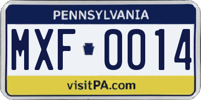 PA license plate MXF0014