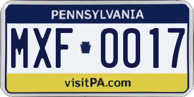 PA license plate MXF0017